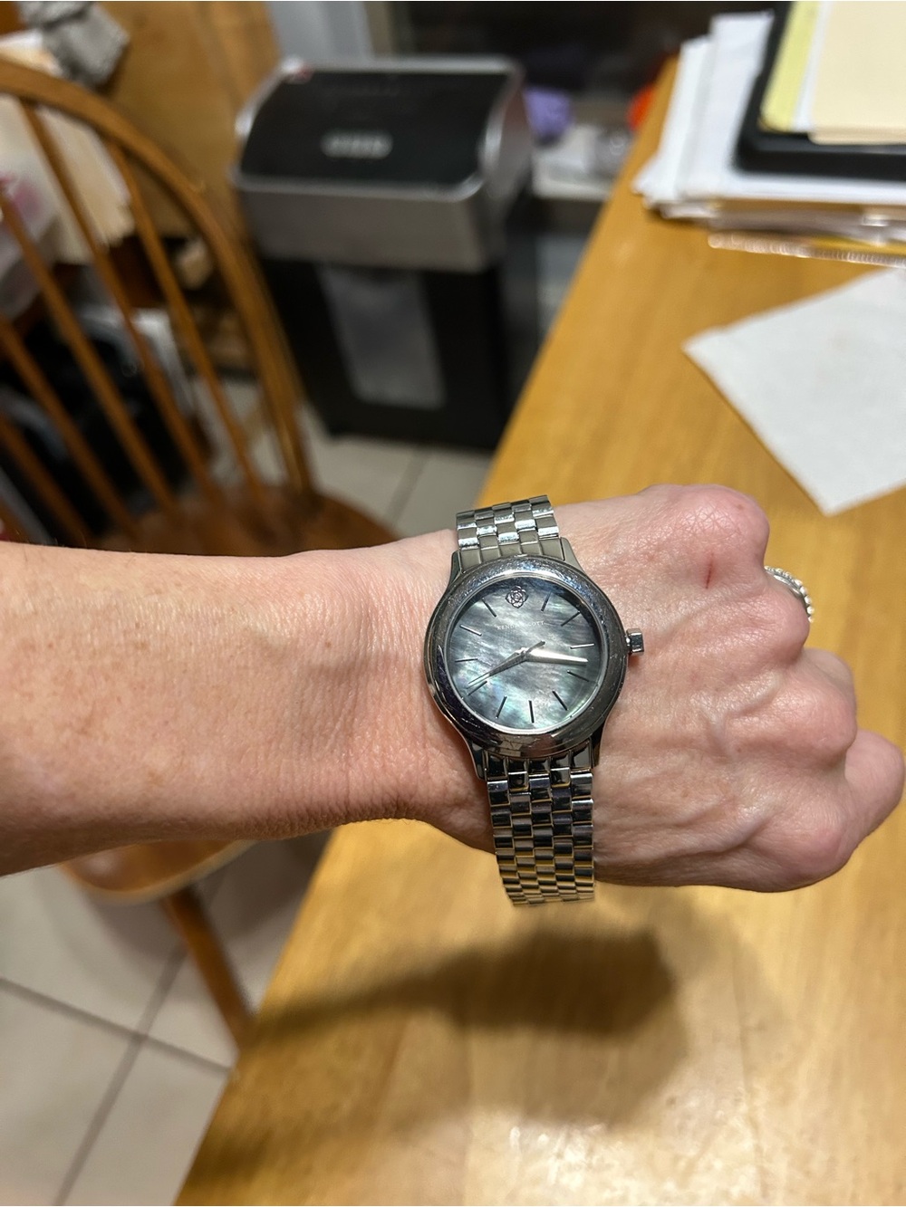 Kendra Scott Silver Watch with Iridescent Mother-of-Pearl Dial